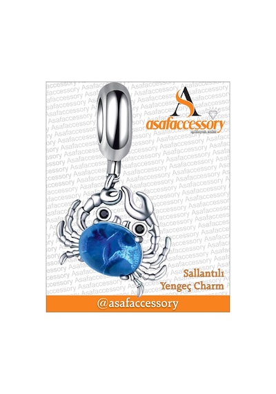 Sallantılı Yengeç Charm / Asafaccessory / Gümüş Kaplama Mavi