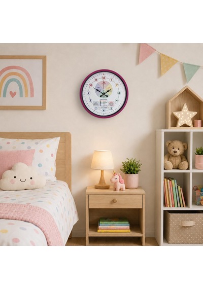 Almira Duvar Saati Pembe Öğretici 36 X 36 Cm Çocuk Duvar Saati