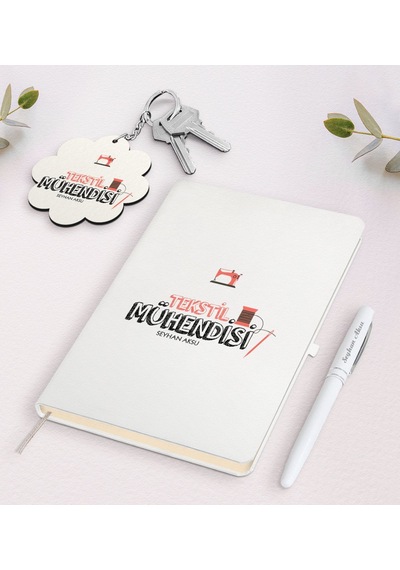 Kişiye Özel Tekstil Mühendisi Beyaz Defter Kalem Ve Anahtarlık He N11.20262