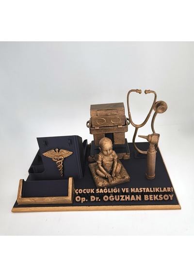 Kişiye Özel Çocuk Hastalıkları Doktoru Masa İsimliği Ve Kartvizitlik Gold - Siyah
