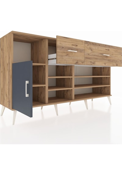 Kronos Konsol 6 Raflı 2 Çekmeceli Tek Kapaklı 176x59x99 Çam-antr Çam-antrasit/çam