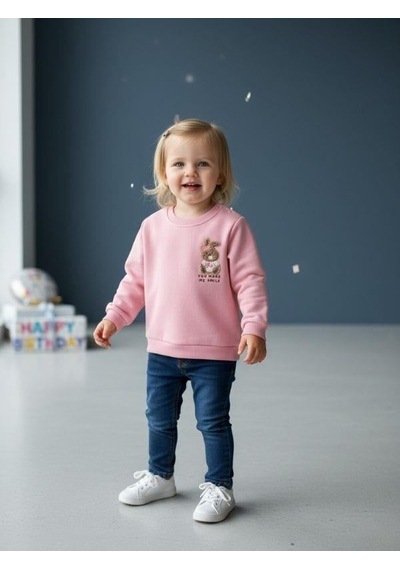 Zekids Kız Bebek Pamuklu Punch Tavşan Nakışlı Sweatshirt-16336 Pembe
