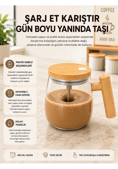 Usb Şarjlı Akıllı Karıştırıcı Kupa Ip6 Su Sızdırmaz Yeni Nesil - Lisinya Çok Renkli