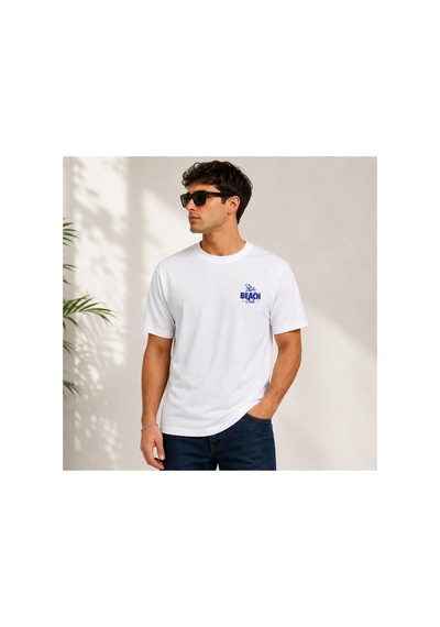 Me Selection Beach Club Tasarım %100 Pamuk Unisex Basic Tişört Beyaz