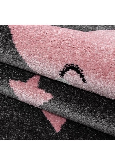 Sevimli Yıldız Star Desenli Çocuk Halısı Gri Pembe Gri - Pembe