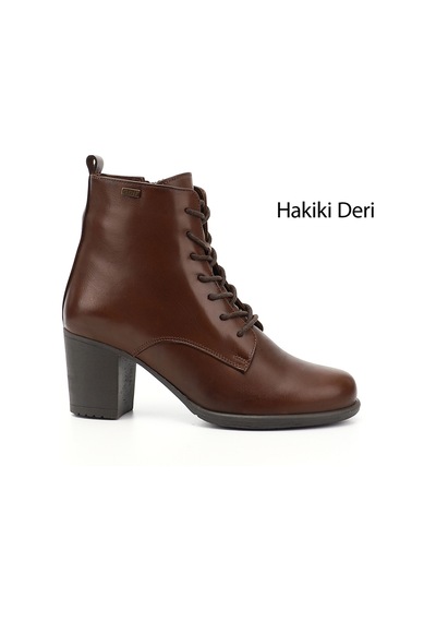 Gönderi(R) Gönderi R Kahve Antik Fermuarlı Kalın Topuklu Hakiki Deri Postal Bot Kahve
