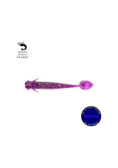 Karides Kokulu Uv Silikon Kurt Yem - 1 Gram - 50mm - Fishack Wormix - 10 Adet Purple Uv Silikon