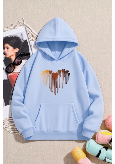 Uyguntarz Unisex Eriyen Kalpler Tasarım Basklı Sweatshirt Bebe Mavisi