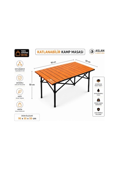 95x55x50 Cm Katlanır Kamp Ve Piknik Masası Hafif, Dayanıklı Ve Taşınabilir Ahşap