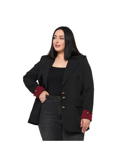 Disentis Büyük Beden Manşeti Kumaş Garnili Düğme Detaylı Astarlı Siyah Bordo Blazer Ceket Siyah Bordo Disentis Büyük Beden Manşeti Kumaş Garnili Düğme Detaylı Astarlı Siyah Bordo Blazer Ceket Siyah Bordo