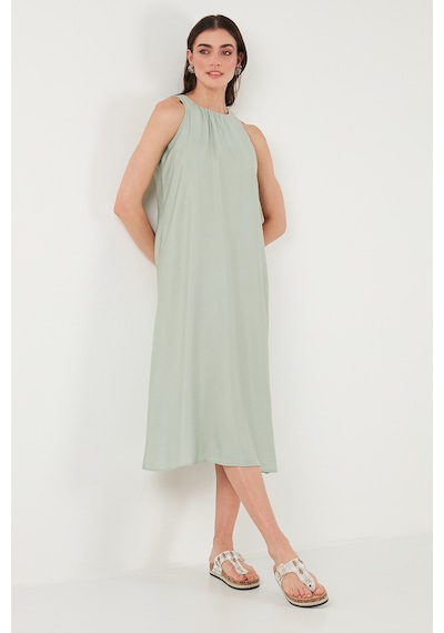 Lela Regular Fit Halter Yaka Midi Boy Bayan Elbise 67810049 Yeşil