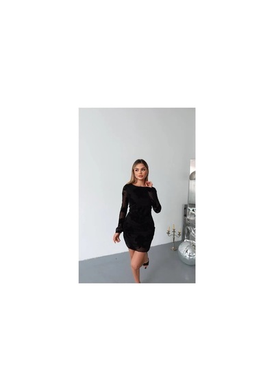 Kechi Woman Tül Kabartmalı Astarlı Mini Elbise Siyah