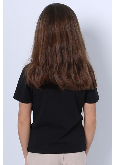 Hçm Kız Çocuk Tshirt Papatya Baskılı Bisiklet Yaka D26 Siyah