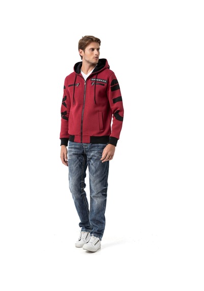 Cipo & Baxx Erkek Kapüşonlu Fermuarlı Sweat Ceket Cl577 Bordo