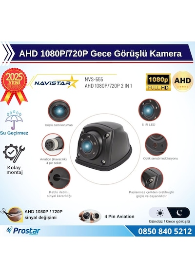 Metal Mini Gece Görüşlü Ahd 1080p/720p 4 Pin Soketli Yan İçin Uygun Kamyon Tır Otobüs Kamerası