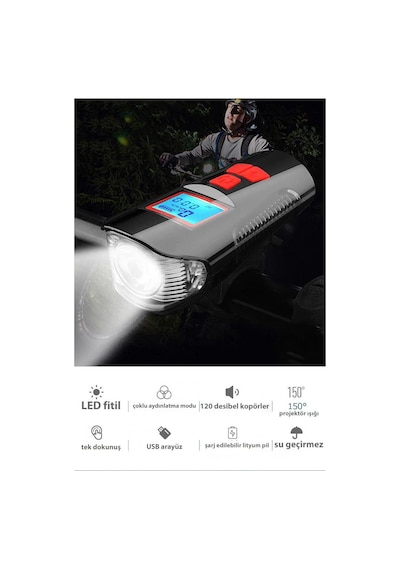 Dailytech Bisiklet Işık Korna Lcd Hız Göstergesi Su Geçirmez Fene Çok Renkli