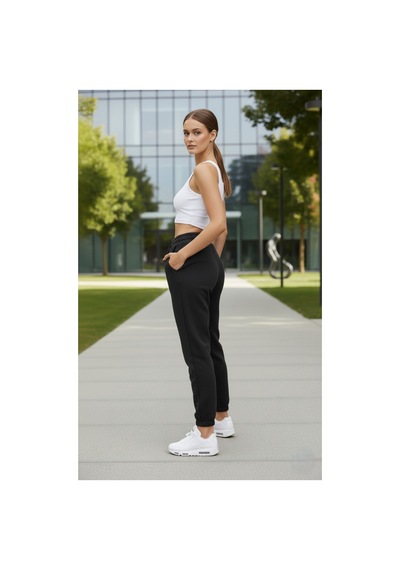 The Kadın 3 İplik Şardonlu %100 Pamuk Eşofman Altı - Yumuşak Dokulu Basic Jogger Siyah