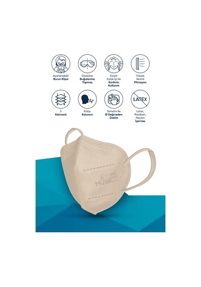 Musk Ffp2 Maske 40 Adet (Turkuaz,Taba,Yeşil,Krem)