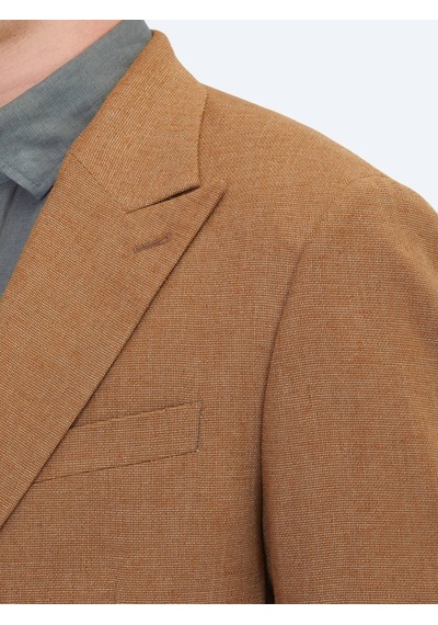 Kip Kahverengi Desenli Modern Fit Keten Karışımlı Ceket
