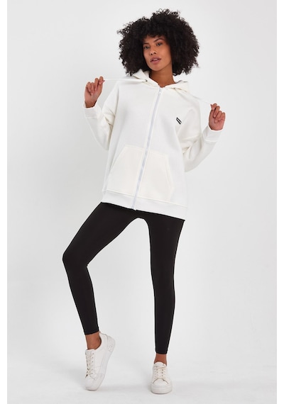 Alexandergardı Fermuarlı Kapüşonlu Oversize Sweatshirt B22-75300 Beyaz