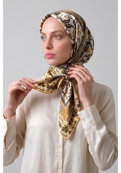 İpekçe Eşarp İp Rayon 100 100 Desenli- Sarı Sarı - Çok Renkli