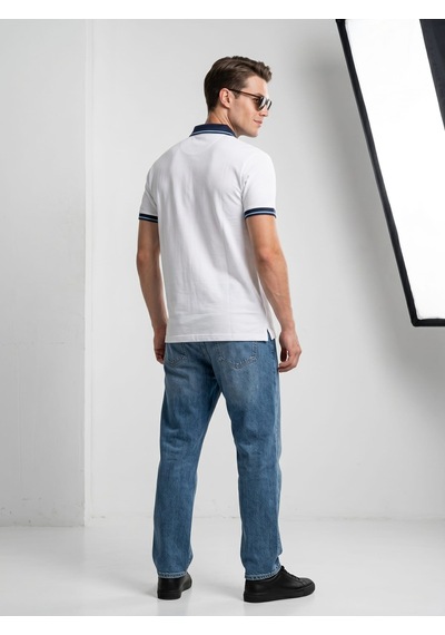 Giyim Dünyası Erkek Baklava Desenli Polo Yaka Tshirt Beyaz