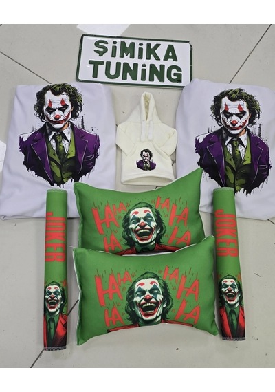Joker Beyaz Servis Kılıfı Ön Ve Arka 4parça Takım Ve Otomobil Boyun Yastığı 2'li Ve Kemer Kılıfı 2'l