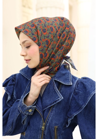 Silk Home Soft Eşarp 73077-12 Yeşil, Lacivert, Parlak Turuncu
