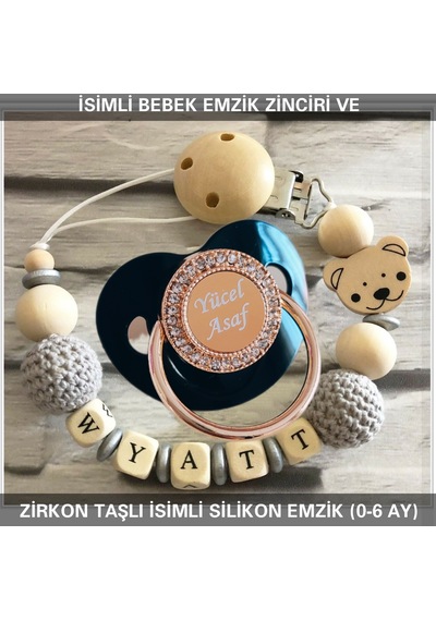 Sahi Aksesuar İsimli Emzik Zinciri Ve İsimli Silikon Emzik 0-6 Ay Bezyı468 Pembe