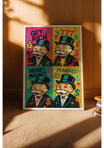 Mr. Monopoly Çerçeveli Tablo Get Rich Genç Girişimci Yatırımcı Ofisi Dekoru Street Art