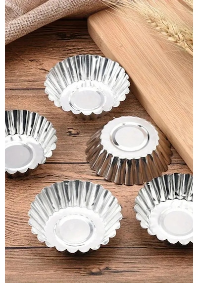 24 Adet Paslanmaz Metal Yapışmaz Cupcake, Muffin, Tartolet Kurabiye Kek Kalıbı Metal Gri Diğer
