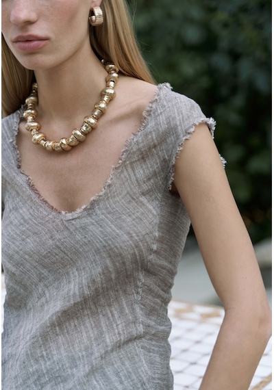 Mai Collection Mai Studios Co. Veilinas Asimetrik Kahve Keten Crop Kahve