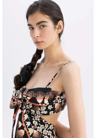 Defacto Lug Von Siga x DeFacto Bodycon Desenli Askılı Poplin Midi Elbise C1297AX24SMBK81