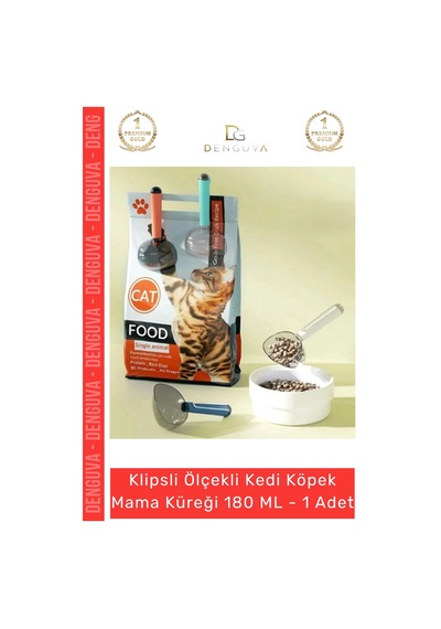 Mamaküreği Klipsli 180 Ml Hijyenik Evcil Hayvan Porsiyon Kontrolü Ölçekli Kedi Köpek Mama Küreği -