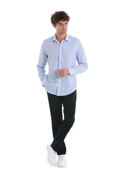 Hatemoğlu Mavi Comfort Fit Baskılı Slim Yaka Uzun Kollu Spor Gömlek 24d190000007 Mb0 Mavi