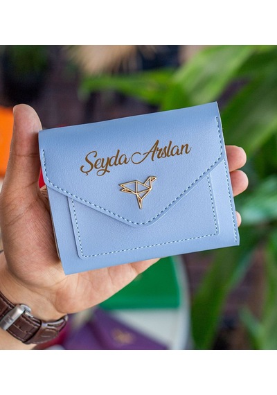 Bk Gift Kişiye Özel İsimli Vegan Deri Mini Bebe Mavisi Kadın Cüzdanı, Sevgiliye Hediye, Anneye Hediye, Arkadaşa Hediye MAvi