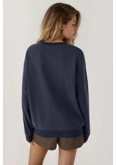 Hiccup İşlemeli Yuvarlak Yaka Sweatshirt Lacivert