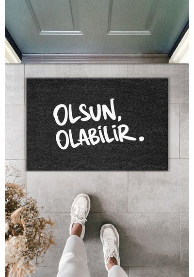Rugmood Modern Dijital Baskı - Olsun Olabilir Paspas - Kapı Önü Paspası Siyah
