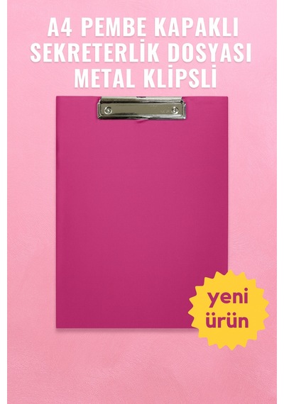 A4 Pembe Kapaklı Sekreterlik Dosyası Metal Klipsli