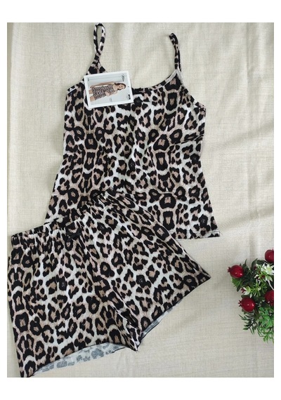 Mihra Kadın İp Askılı Şortlu Yazlık Pijama Takımı Leopar
