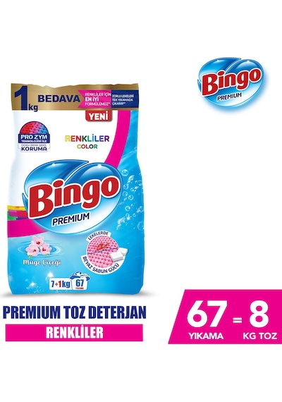 Bingo Matik Premium Renkliler İçin 8 kg Müge Çiçeği Toz Deterjan