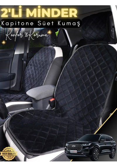 Chery Tiggo 8 Pro Uyumlu 2'li Süet Oto Koltuk Minderi Universal Hızlı Montaj Su Geçirmez A2 Siyah