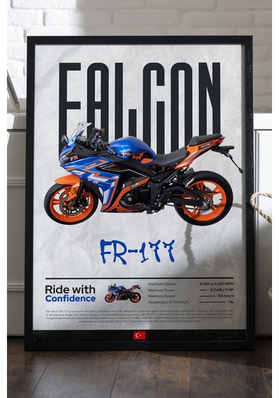 Falcon Fr 177 Siyah Ahşap Çerçeveli Poster, Dekoratif Motosiklet Duvar Tablosu