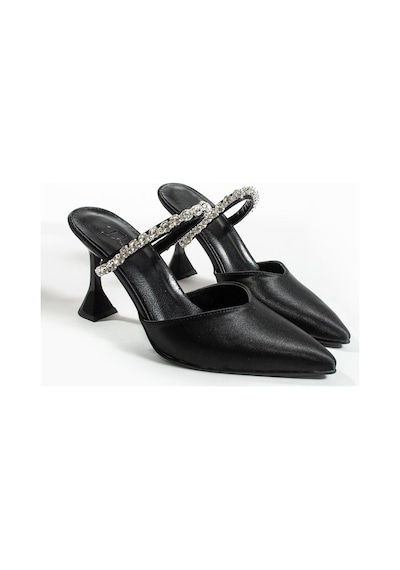 Duxal Shoes Turuncu Saten Taş Detaylı Topuklu Ayakkabı Siyah