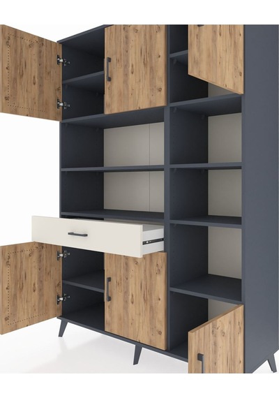 Hyperion Dolap 10 Raflı Tek Çekmeceli 6 Kapaklı 132x44x195 An... Antrasit