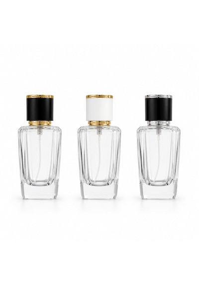 20 Adet Boş Cam Parfüm Şişe, 50 Ml, Kare Konik Prizma Model, Şeffaf-fpr50-10