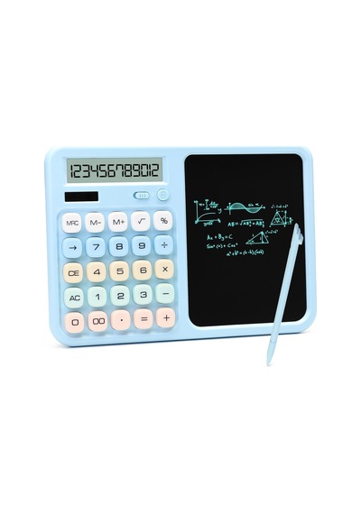 Lcd Ekran Yazı Tahtalı Hesap Makinesi 12 Haneli Tabletli Hesap Makinesi Pastel Mavi
