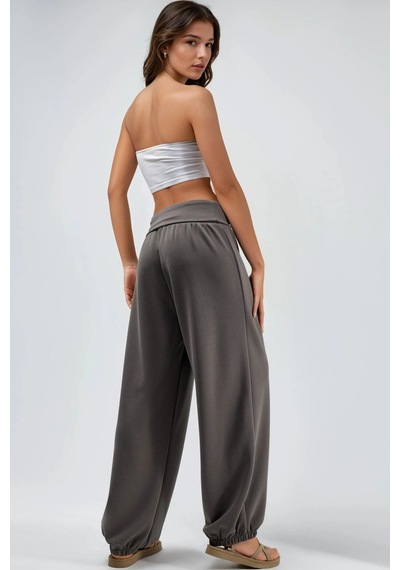 Hiccup Busem Orta Belli Geniş Paça Örme Jogger Pantolon Ten