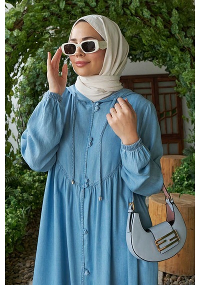6635-brit Düğmeli Denim Ferace Mavi Mavi