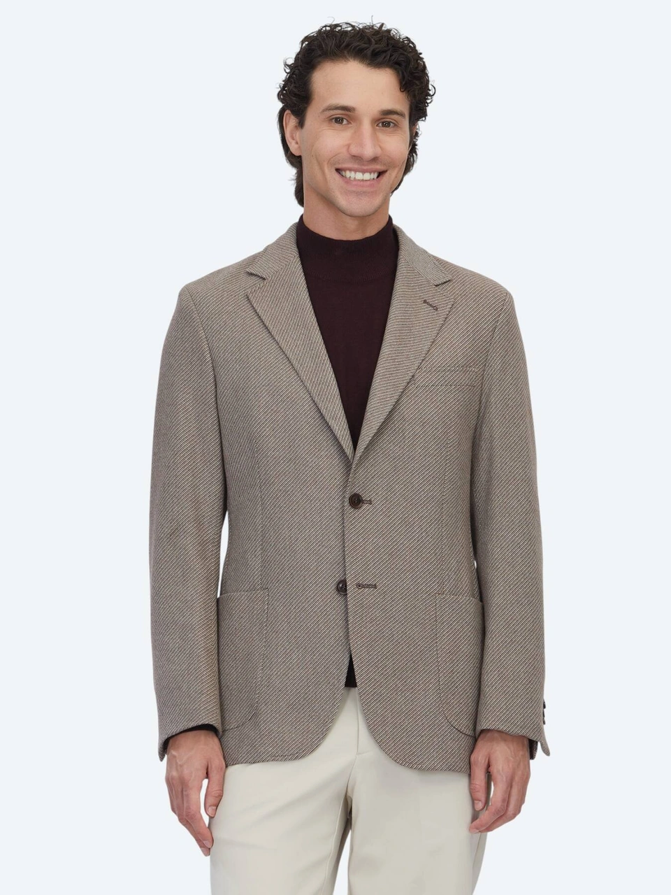 Kip Açık Kahve Desenli Modern Fit Yün Karışımlı Ceket Açık Kahve